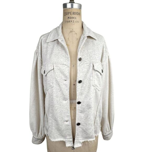 POL Jackets & Blazers - POL Women's Knit Jacket Small Cream/Gray French Terry Balloon Sleeve Oversized